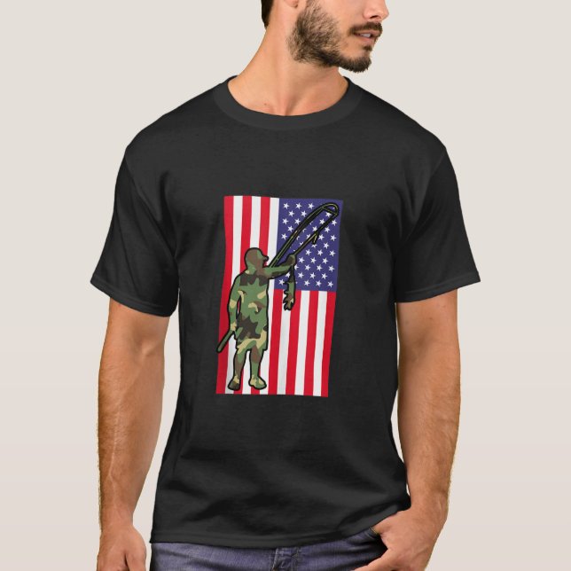 Mens Patriotic Fisherman Fishing Camouflage USA Am T-Shirt (Front)