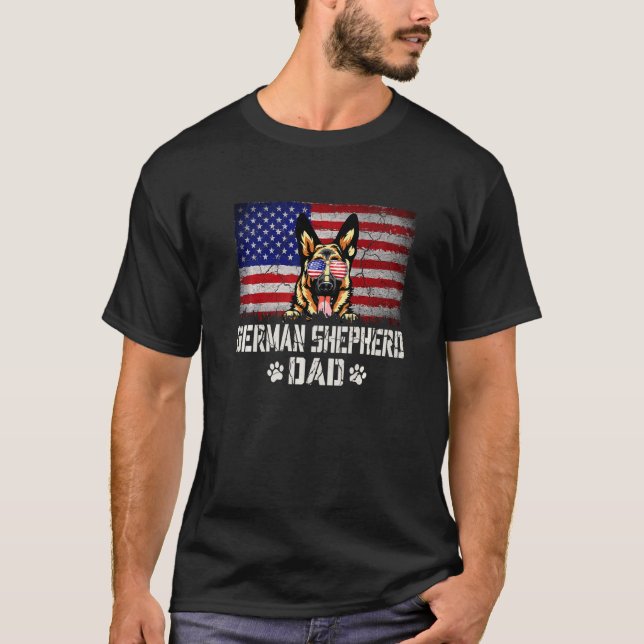 Mens Patriotic German Shepherd Dad American Flag 4 T-Shirt (Front)