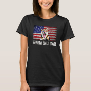 Mens Patriotic Shiba Inu Dad American Flag 4th Of T-Shirt