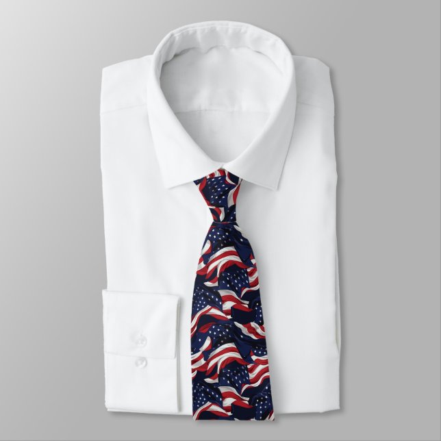 Mens Patriotic USA Flag Tie (Tied)