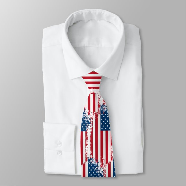 Mens Patriotic USA Flag Tie (Tied)