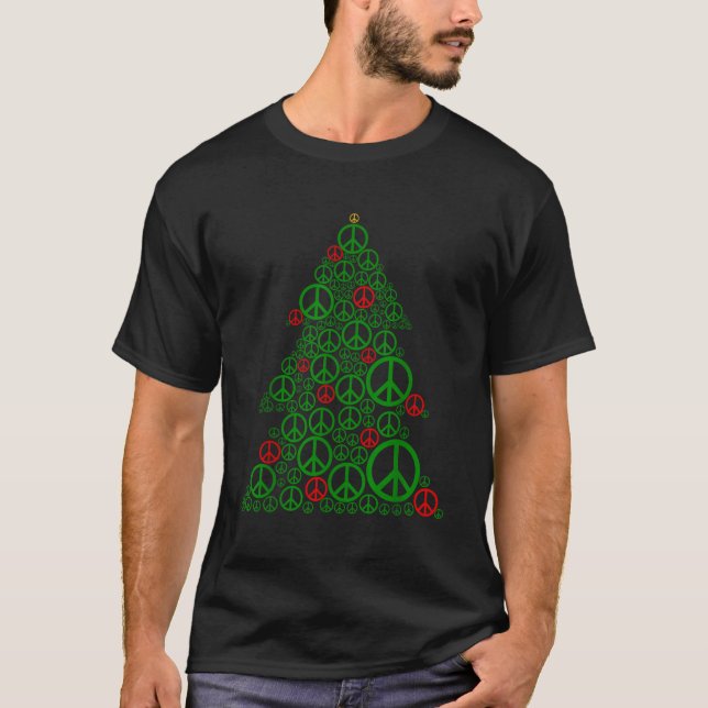 Mens PEACE SIGN Christmas Tree  Hippies Xmass 3XL  T-Shirt (Front)
