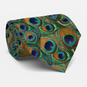 Men's Peacock Feather Tie, Brown Teal Green Purple Tie