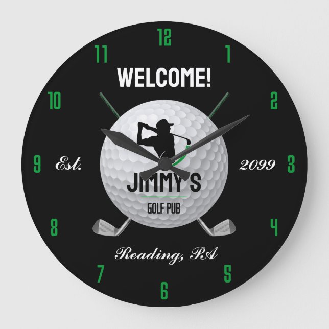 Men's Personalised Classic Golf Bar Large Clock (Front)