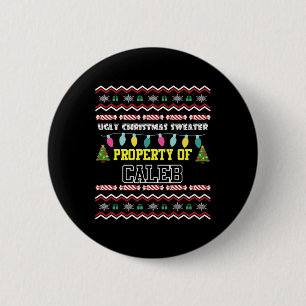 Mens Personalised First Name Caleb Ugly Christmas 6 Cm Round Badge