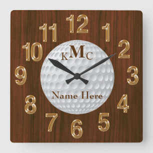 Men's Personalised Golf Clock on Faux Cherry Wood