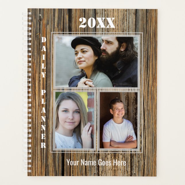 Men's Photo Daily Planner - HAMbWG - Wood Design (Front)