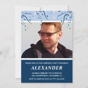 Mens Photo Navy Blue 62nd birthday invitations 