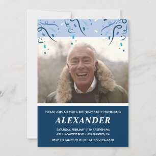 Mens Photo Navy Blue 71st birthday invitations