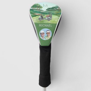 Men's Photo Watercolor Golf Course Monogram Name Head Cover