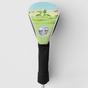 Men's Photo Watercolor Golf Course Monogram Name Head Cover