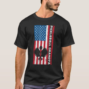 Mens Pickleball Grandpa For Men USA American Flag T-Shirt