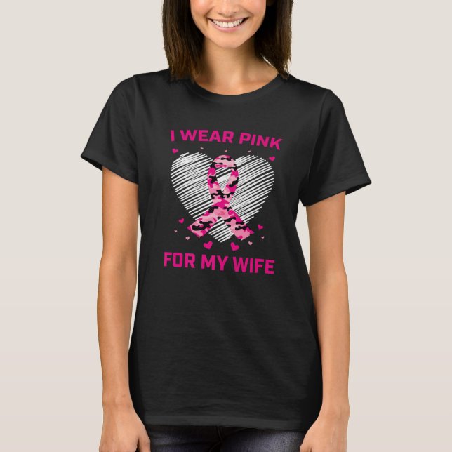 Mens Pink Camo Wife Breast Cancer Awareness Heart T-Shirt (Front)