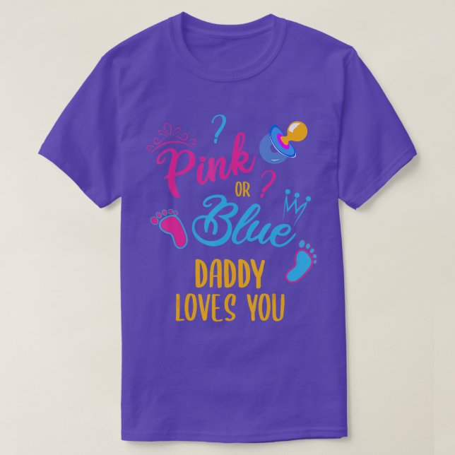 Mens Pink Or Blue Daddy Loves You Baby Gender Reve T-Shirt (Design Front)