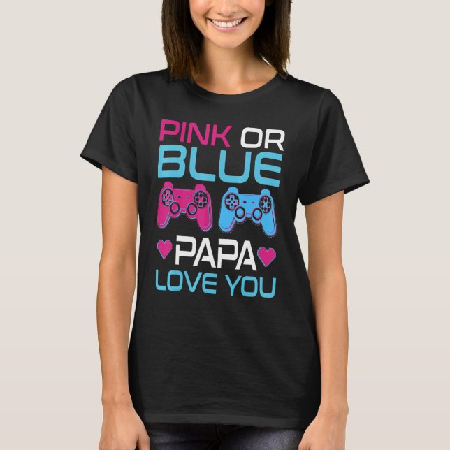 Mens Pink Or Blue Gender Reveal Video Game Papa Fa T-Shirt (Front)