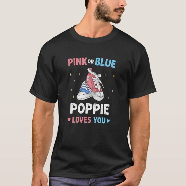 Mens Pink Or Blue Poppie Loves You Grandpa Baby Ge T-Shirt (Front)