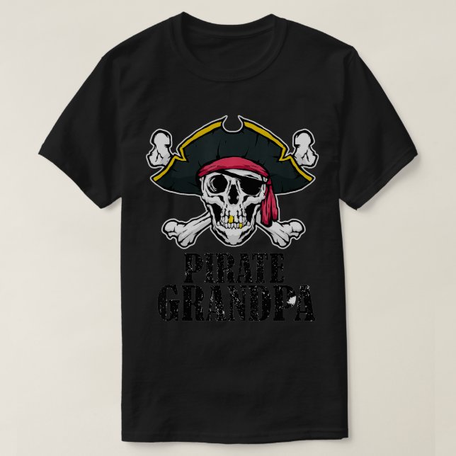 Mens Pirate Grandpa Costume Jolly Roger Pirate Hat T-Shirt (Design Front)