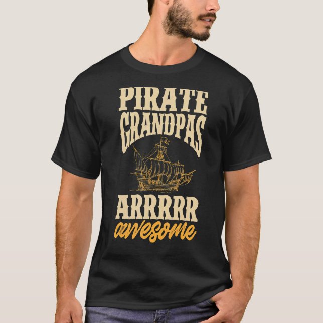 Mens  Pirate  Grandpa Jolly Roger Freebooter 3 T-Shirt (Front)