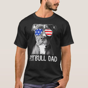 Mens Pitbull Dad American Flag Patriotic Dog 4th O T-Shirt