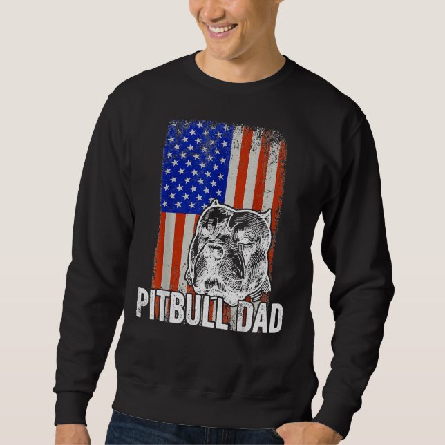 Mens Pitbull Dad American Flag Sweatshirt (Front)