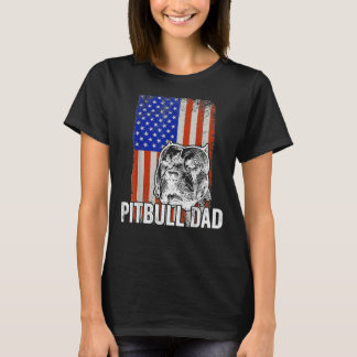 Mens Pitbull Dad American Flag T-Shirt