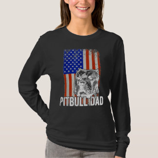 Mens Pitbull Dad American Flag T-Shirt