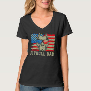 Mens Pitbull Dad American Pit Bull Dog Us Flag 4th T-Shirt