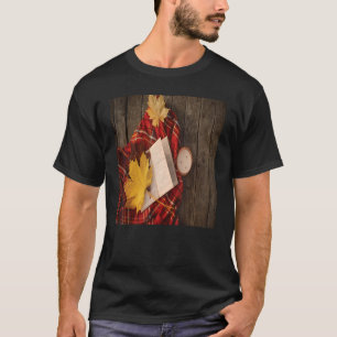 Mens plaid autumn fall leaves book candle T-Shirt