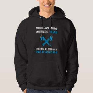 Mens Plumber Morning Tired Evenings Blue Saying Hoodie