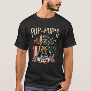 Mens Pop Pop Biker Gang Flag    Pop Pop Rides Bike T-Shirt