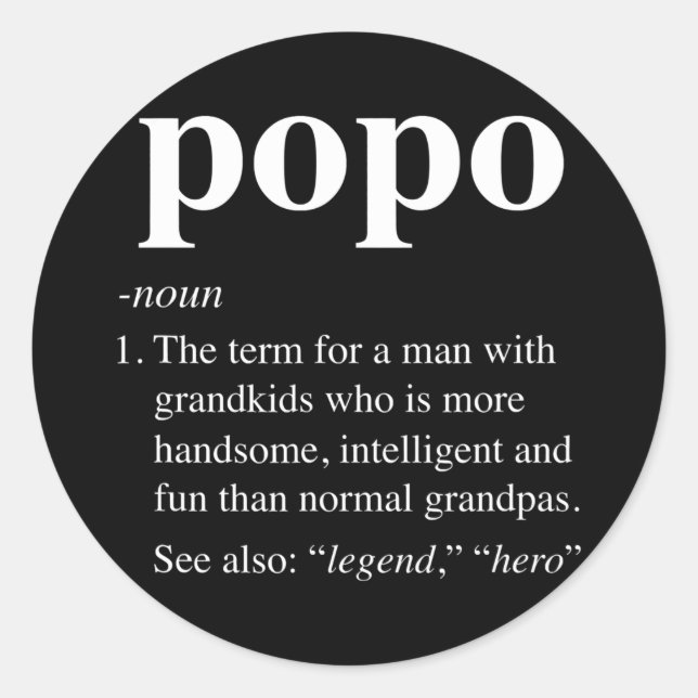 Mens Popo Definition Funny Noun Grandpa Defined Classic Round Sticker (Front)