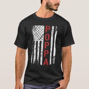 Mens Poppa Vintage Us American Flag For Dad Papa T-Shirt