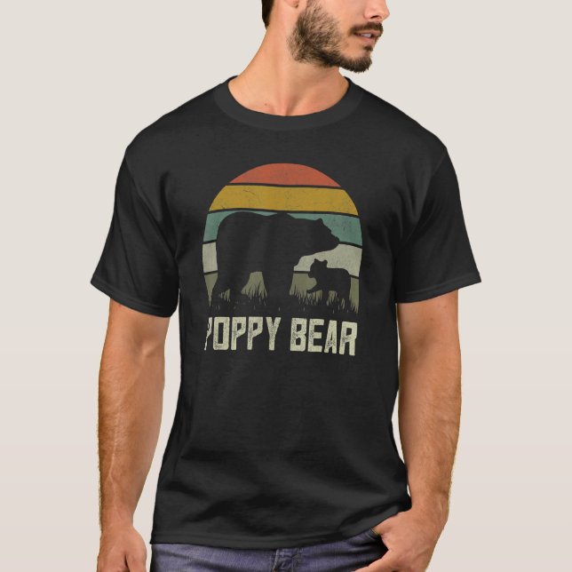 Mens  Poppy Bear  Cub Kid Fathers Day Grandpa T-Shirt (Front)