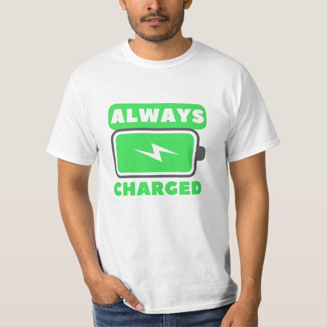 Mens premium energetic T-shirt. Always Charged.  T-Shirt (Front)