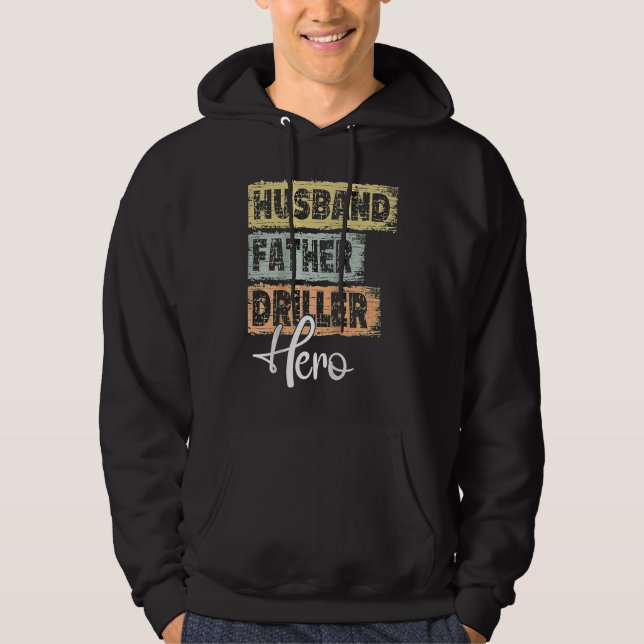 Mens Profession dad hero father Driller Raglan Bas Hoodie (Front)