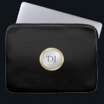 Men's Professional Look with Monogram Laptop Sleeve<br><div class="desc">An classic professional look for your laptop or tablet device, this computer sleeve features a silver and gold round disc with custom monogram that you can edit with your desired initials. The contrasting black background colour may also be changed to another colour if you prefer. Simply select the "customise it"...</div>