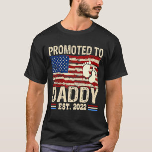 Mens Promoted To Daddy 2022 American Flag New Dad  T-Shirt