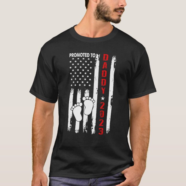 Mens Promoted To Daddy 2023 American Flag New Dad T-Shirt (Front)