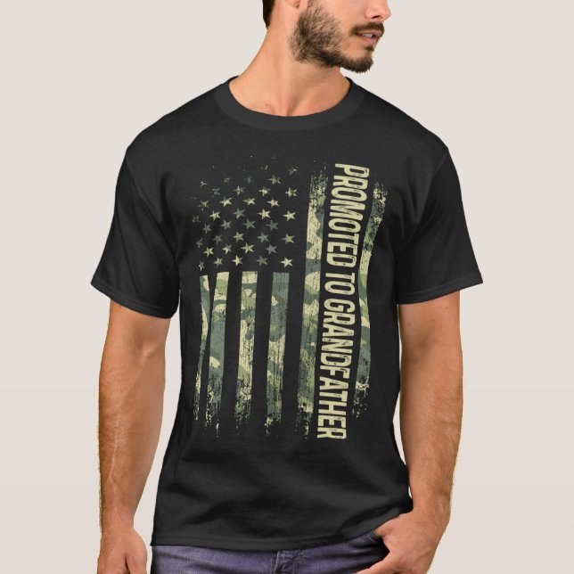 Mens Promoted To Grandfather Camo American Flag Fa T-Shirt (Front)