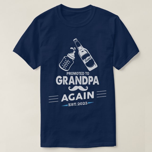 Mens Promoted To Grandpa Again 2023 Baby Pregnancy T-Shirt (Design Front)