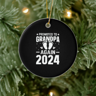 Men's Promoted To Grandpa Again Est 2024 Ceramic Tree Decoration