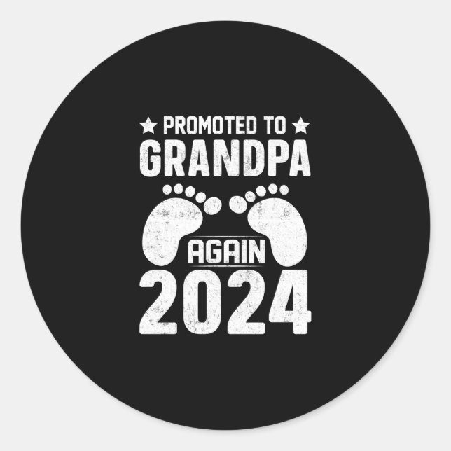 Men's Promoted To Grandpa Again Est 2024 Classic Round Sticker (Front)