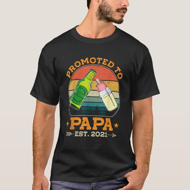 Mens Promoted to Papa 2021 for First Time Fathers  T-Shirt (Front)