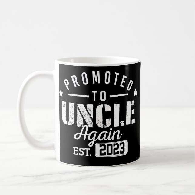 Mens Promoted to Uncle Again 2023 Baby Pregnancy Coffee Mug (Left)