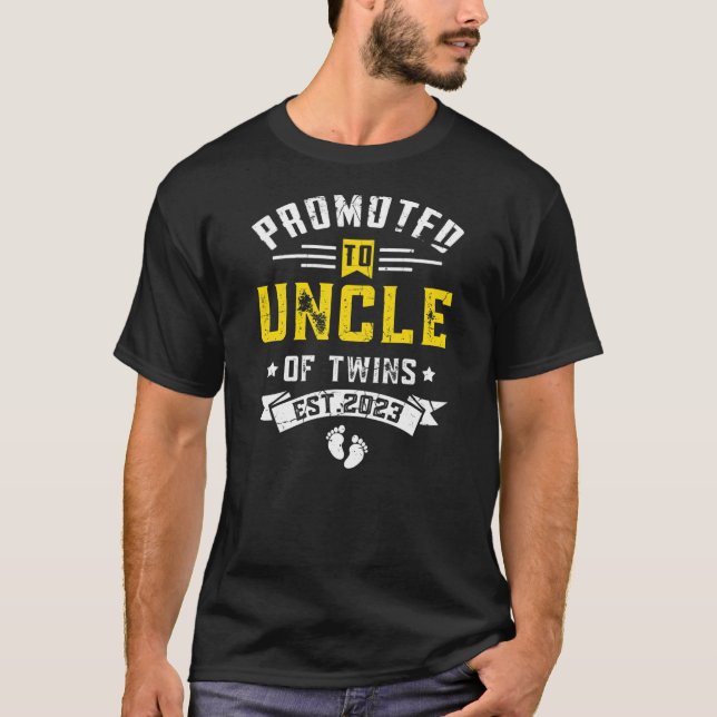 Mens Promoted To Uncle Of Twins Est 2023  T-Shirt (Front)