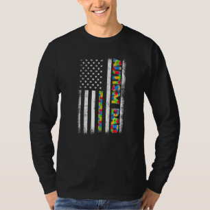 Mens Proud Autism Dad American Flag Father's Day T-Shirt