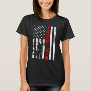 Mens Proud Baseball Dad American Flag Sports T-Shirt