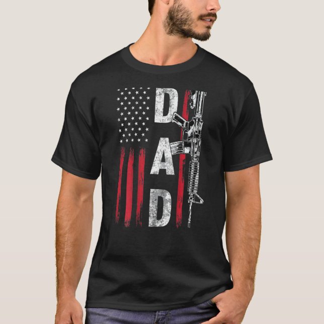Mens Proud Dad Daddy Gun Rights Ar 15 American Fla T-Shirt (Front)