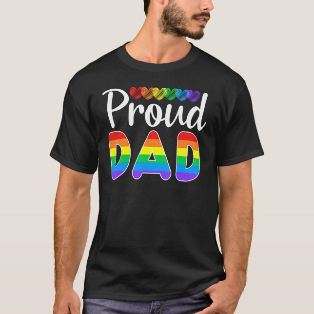 Mens Proud DAD Fathers Day LGBTQ Rainbow Flag Gay  T-Shirt (Front)