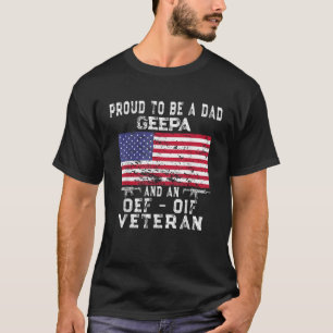 Mens Proud Dad Geepa OEF OIF Veteran Retro US Flag T-Shirt
